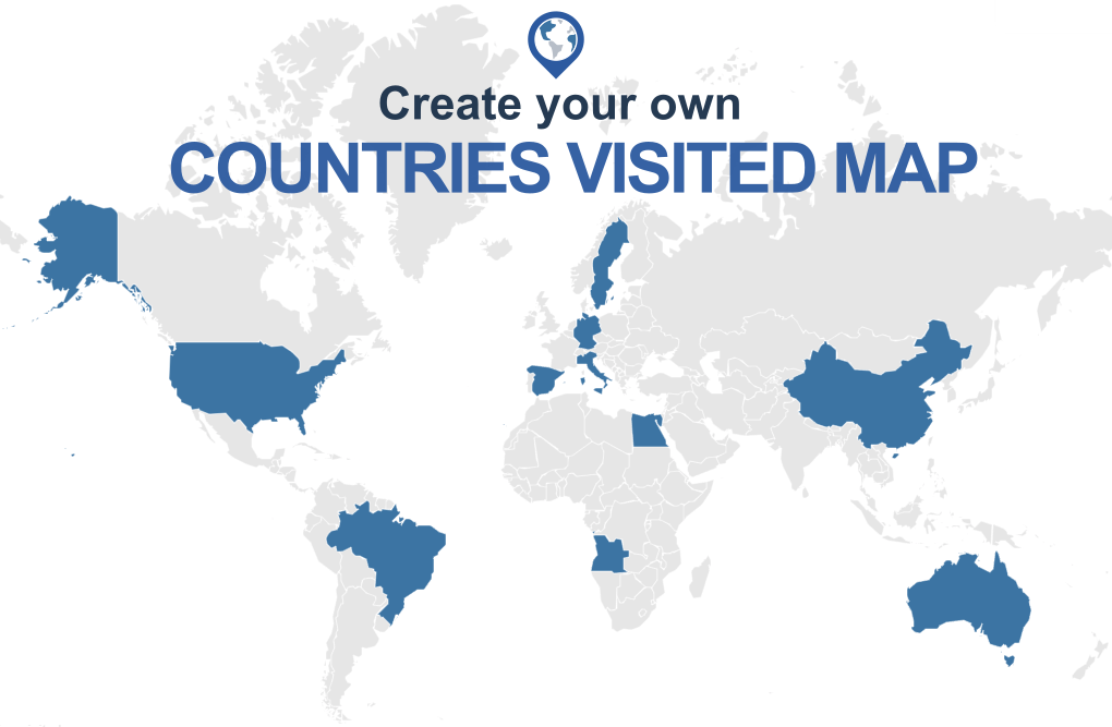 Countries visited on a world map