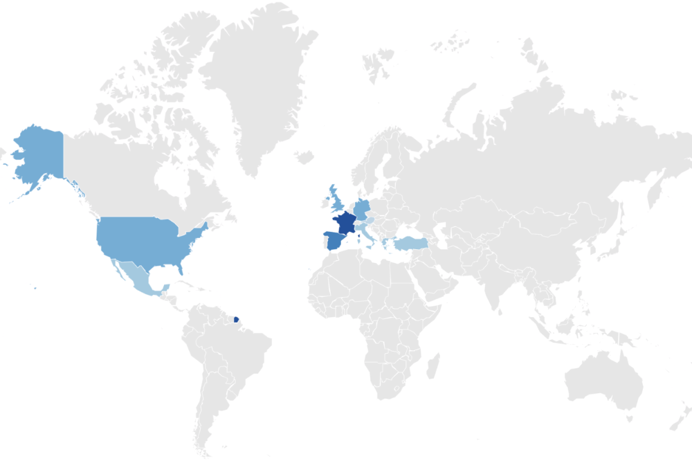 Countries visited visualized on a map